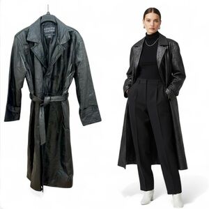 Vintage 90’s Patchwork Leather Belted Trench Coat Size Large Matrix Grunge Goth